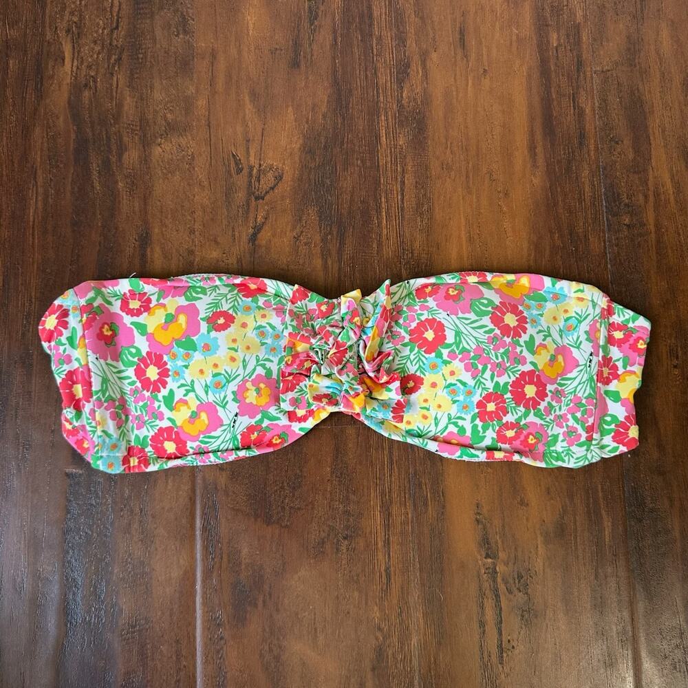 LILLY PULITZER Bandeau Bikini Top Floral Ruffled Padded Strapless